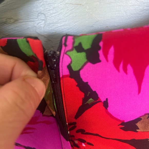 Scaasi Vintage Pink Floral Long Sleeve Layered 100% Silk Mini Dress Size 12 Belt - Picture 7 of 8